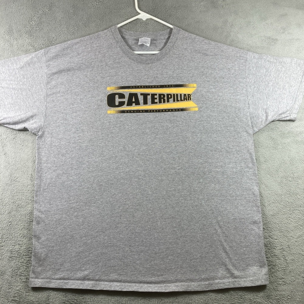 Caterpillar Shirt Adult 2XL XXL Gray Graphic Tee CAT Logo Short Sleeve